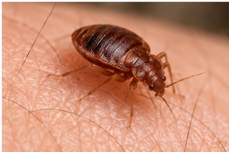 A bedbug on human skin