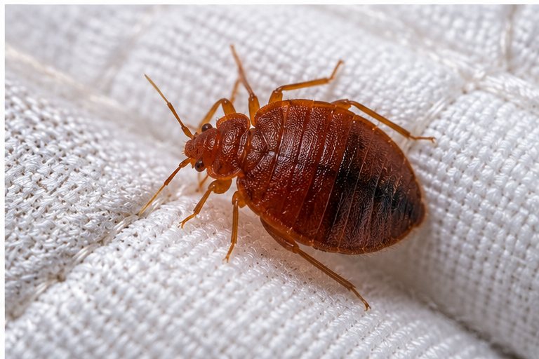 A single bedbug on white bedding
